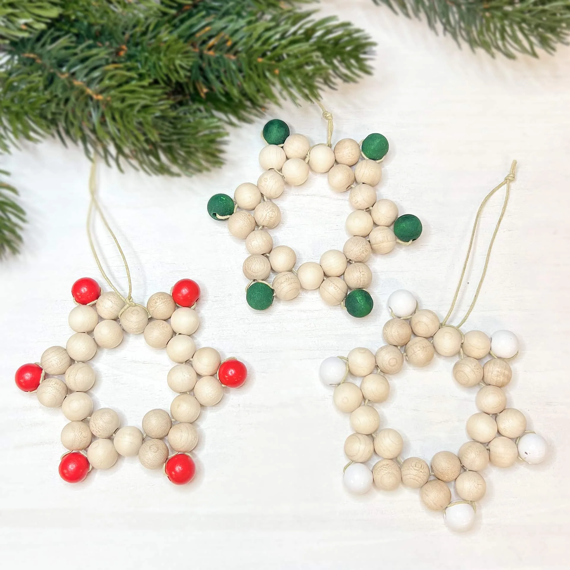 3er Bastelset Perlen-Stern Anhänger Weihnachten — Kiki-Ena Bastelmaterial Naturholz