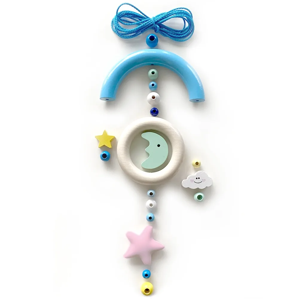 Baby Mobile - Mond & Sterne "Blau" •  Bastelset — Kiki-Ena Bastelmaterial Naturholz