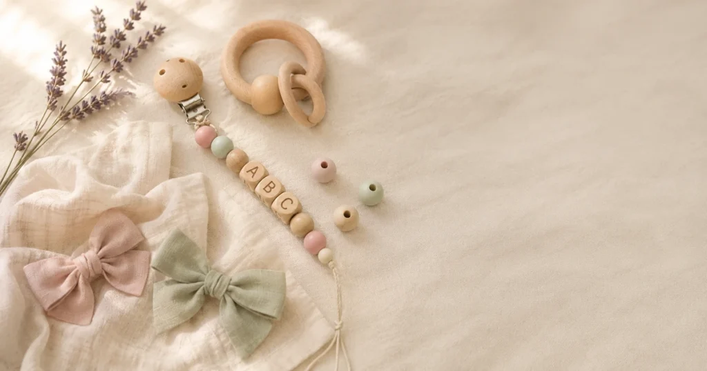 Personalisiertes Babygeschenk mit Namensperlen
