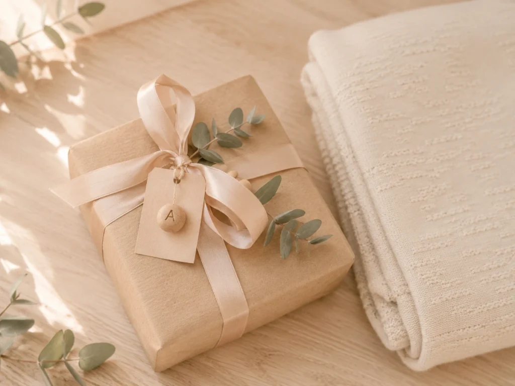 Babygeschenk fertig verpackt in Seidenpapier