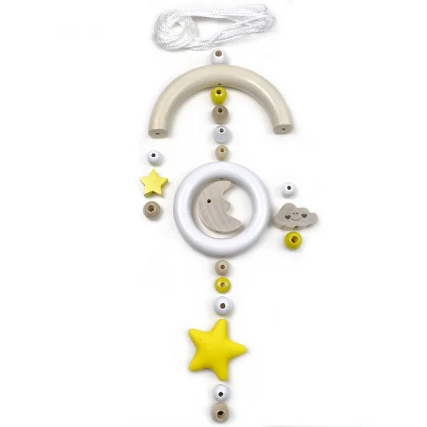 Bastelset Baby Mobile, Mond und Sterne gelb — Kiki-Ena Bastelmaterial Naturholz