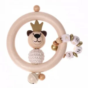 Bastelset Greifling Bär mit Krone gold — Kiki-Ena Bastelmaterial Naturholz