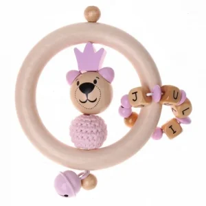 Bastelset Greifling Bär mit Krone rosa — Kiki-Ena Bastelmaterial Naturholz