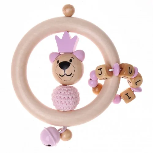 Bastelset Greifling Bär mit Krone rosa — Kiki-Ena Bastelmaterial Naturholz