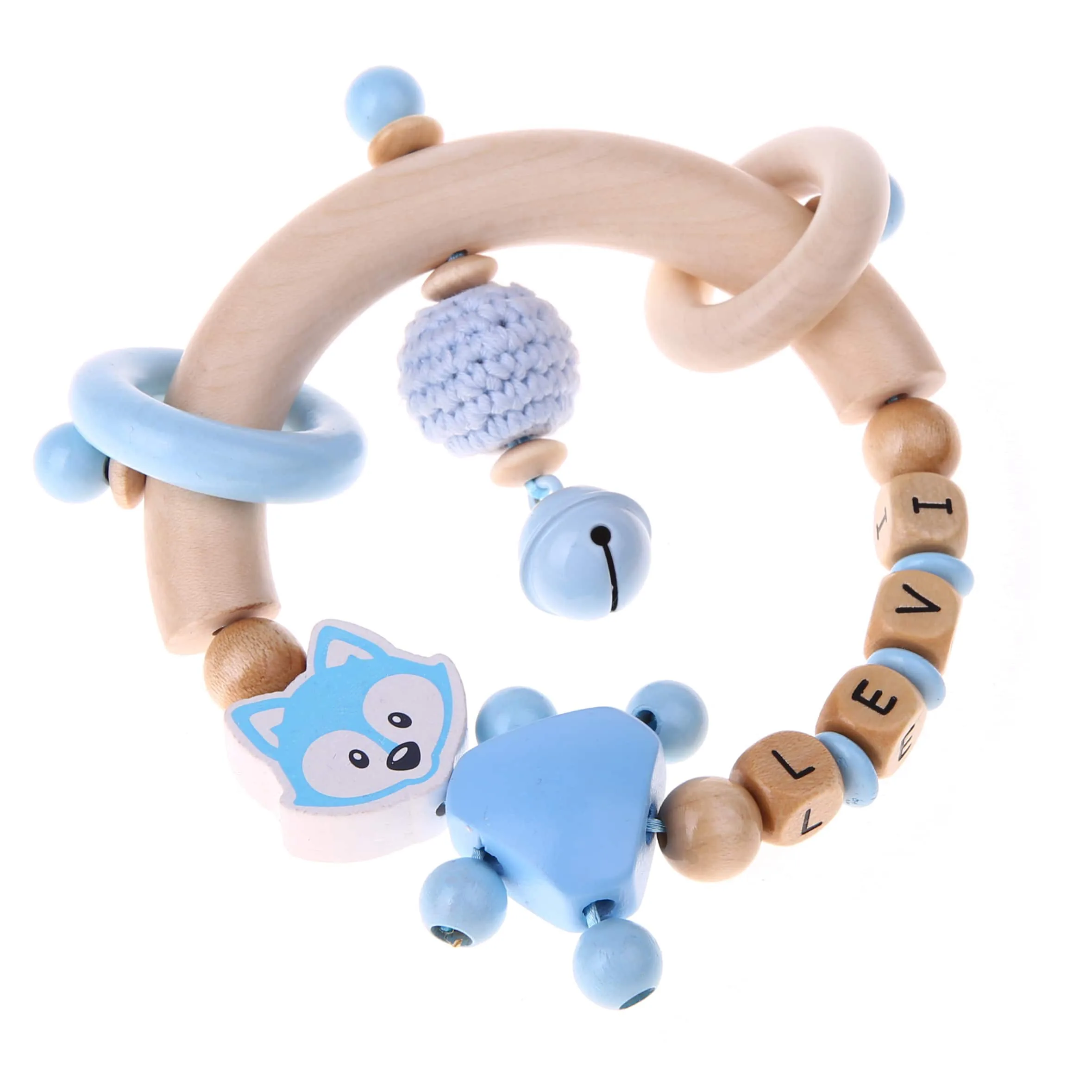 Bastelset Greifling Fuchs babyblau — Kiki-Ena Bastelmaterial Naturholz