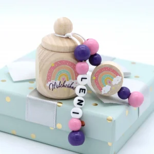 Bastelset Milchzahndose rosa Regenbogen mit Namen