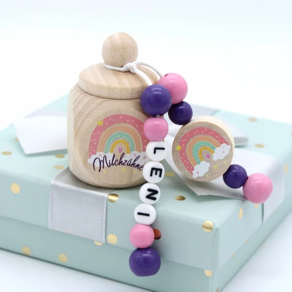 Bastelset Milchzahndose rosa Regenbogen mit Namen — Kiki-Ena Bastelmaterial Naturholz Bastelset Milchzahndose rosa Regenbogen mit Namen — Kiki-Ena Bastelmaterial Naturholz