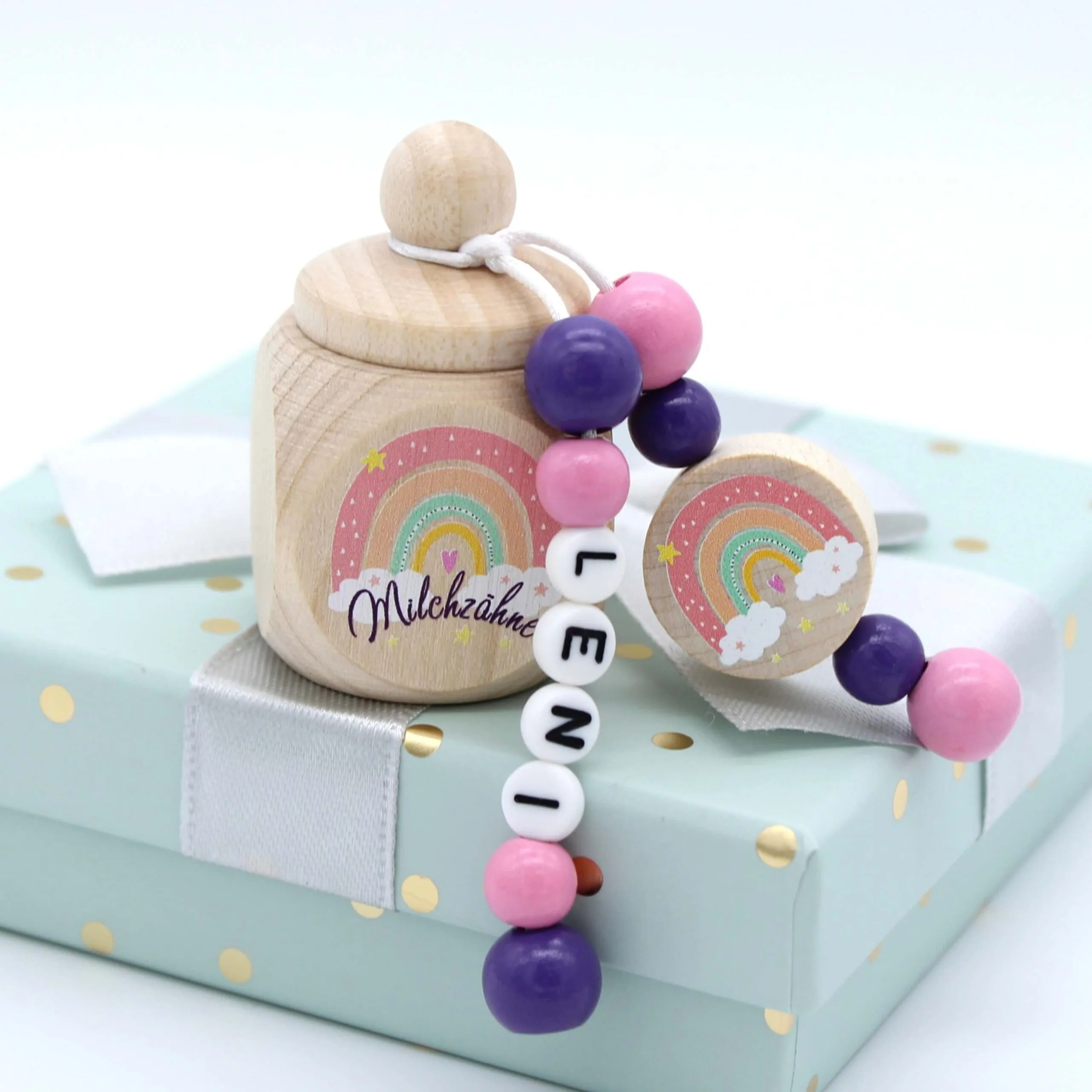 Bastelset Milchzahndose rosa Regenbogen mit Namen — Kiki-Ena Bastelmaterial Naturholz Bastelset Milchzahndose rosa Regenbogen mit Namen — Kiki-Ena Bastelmaterial Naturholz