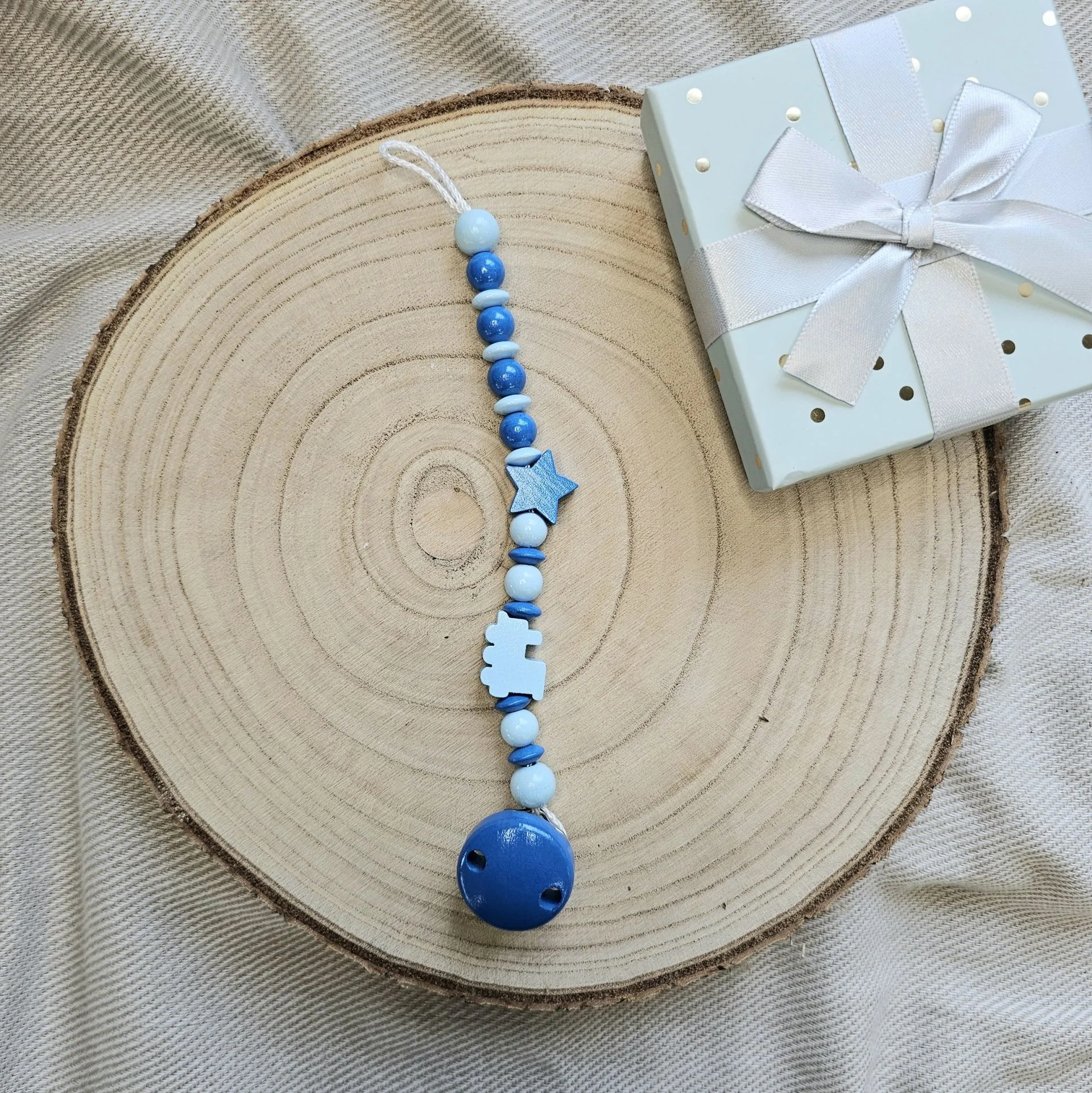Bastelset Schnullerkette Blau II — Kiki-Ena Bastelmaterial Naturholz