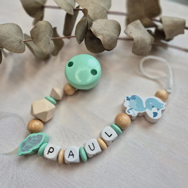Bastelset Schnullerkette Flamingo mint — Kiki-Ena Bastelmaterial Naturholz