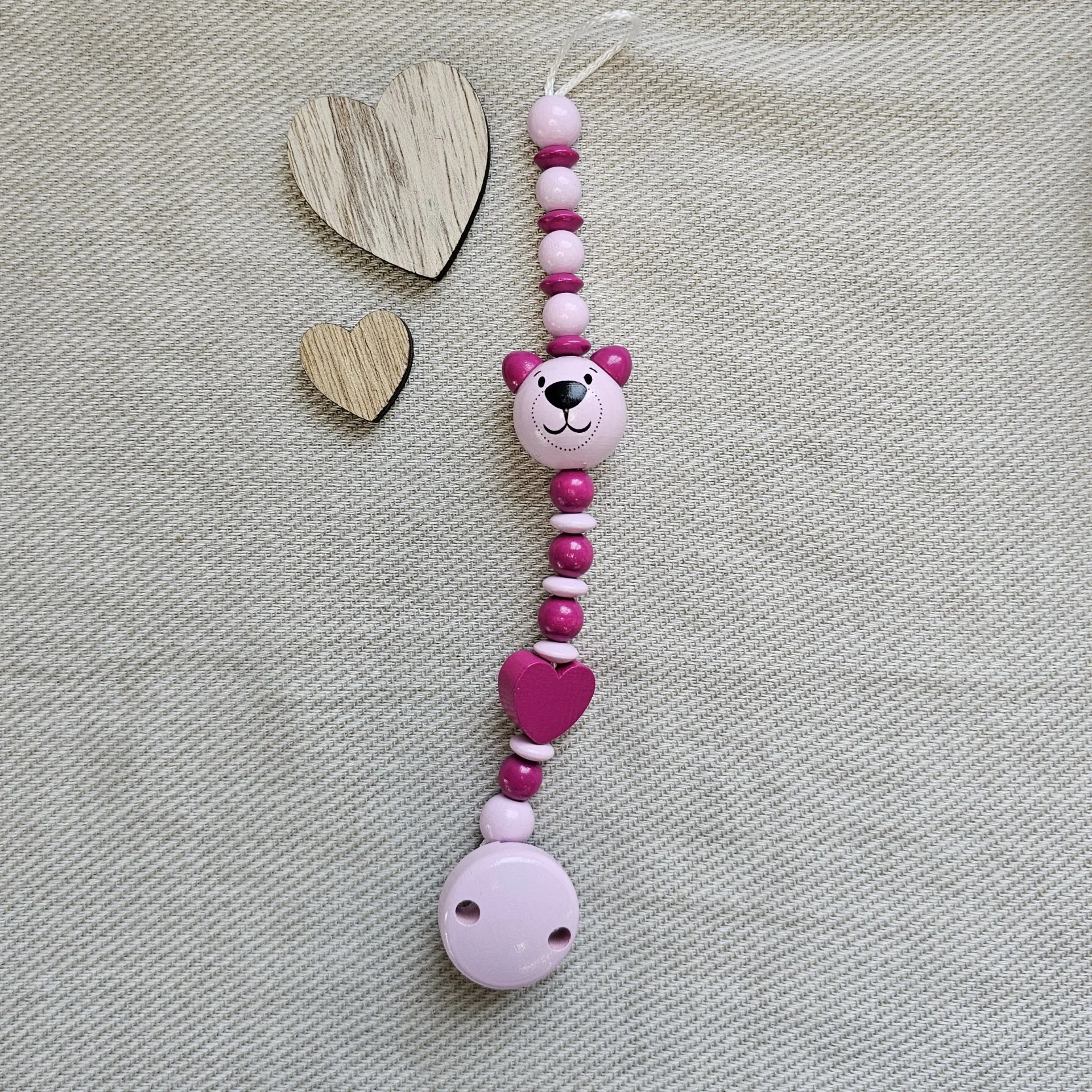 Bastelset Schnullerkette Rosa I — Kiki-Ena Bastelmaterial Naturholz