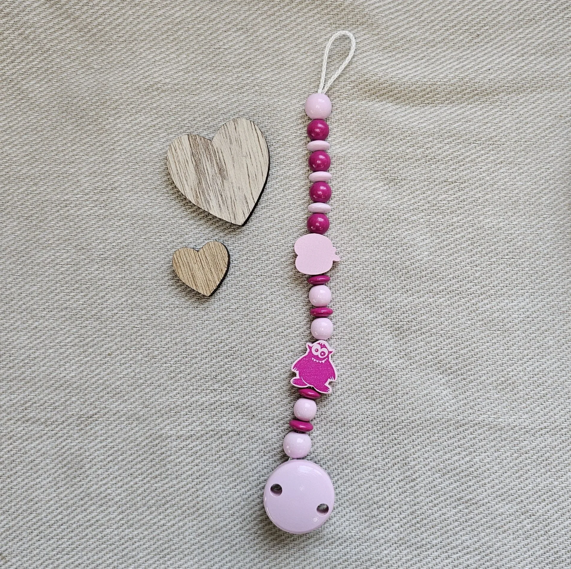 Bastelset Schnullerkette Rosa II — Kiki-Ena Bastelmaterial Naturholz