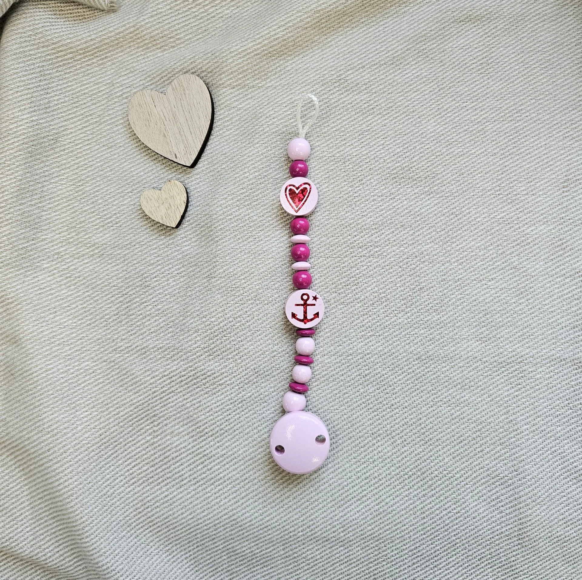 Bastelset Schnullerkette Rosa III — Kiki-Ena Bastelmaterial Naturholz