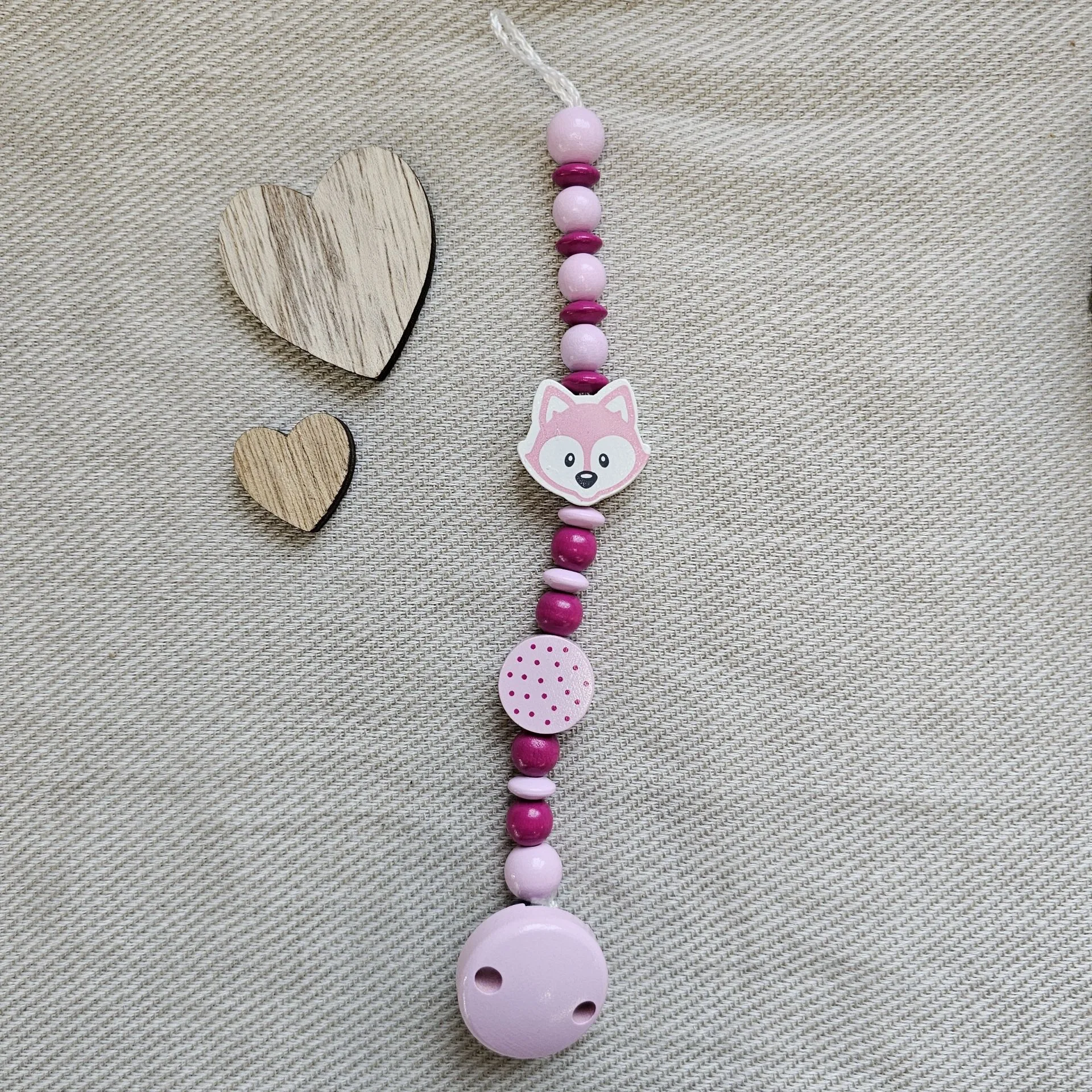 Bastelset Schnullerkette Rosa IV — Kiki-Ena Bastelmaterial Naturholz