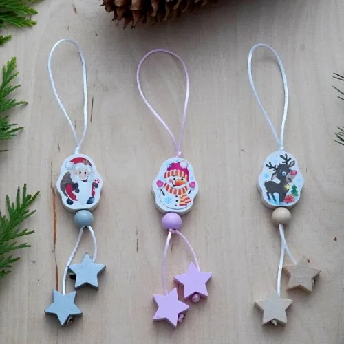 Bastelset Weihnachtsanhänger mit 2 Sternen 3er Set — Kiki-Ena Bastelmaterial Naturholz