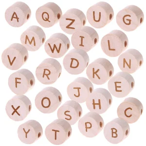 Buchstabenperlen Scheibe Lasergravur Ø 11 mm — Kiki-Ena Bastelmaterial Naturholz