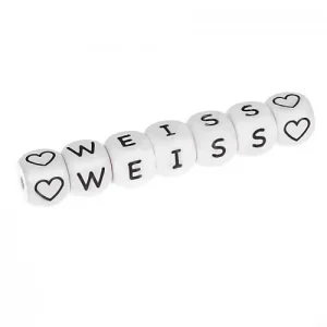 Buchstabenperlen weiß 10x10mm geprägt — Kiki-Ena Bastelmaterial Naturholz