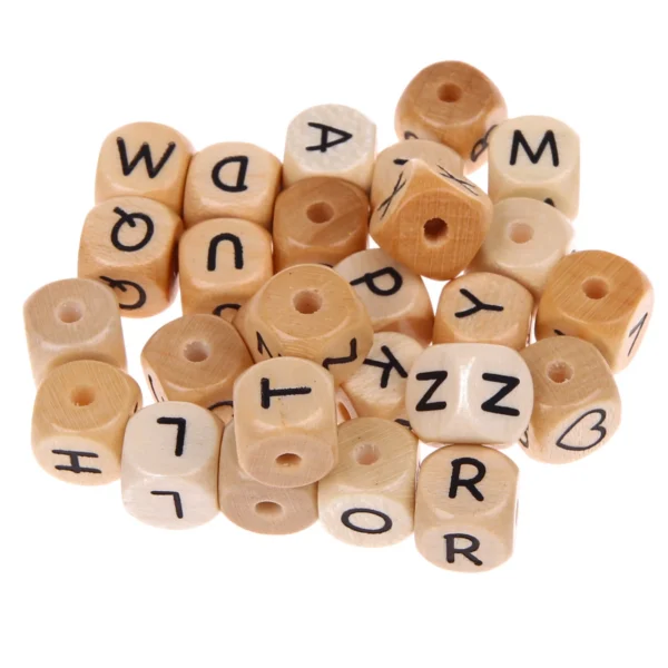 Buchstabenwürfel Holz geprägt 10 mm — Kiki-Ena Bastelmaterial Naturholz