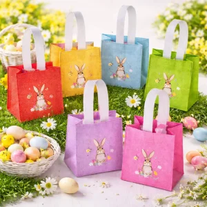 Bunte Tasche mit Hasen-Motiv in Jute-Look — Kiki-Ena Bastelmaterial Naturholz