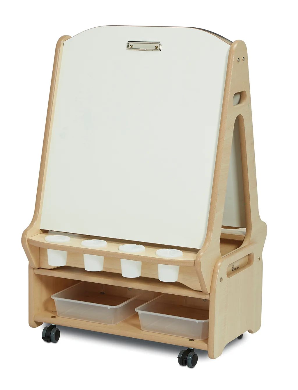 Doppelseitige 2-Stationen-Whiteboard-Staffelei mit niedrigem Ablagewagen — Millhouse Lernspielzeug Schule