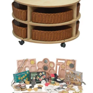 Doppelstöckige Mobile Kreis-Aufbewahrungseinheit mit Körben & Loose Parts Set -  PT1172 — Millhouse Lernspielzeug Schule