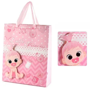 Geschenktüte mit 3D-Babymotiv mittelgroß - rosa — Kiki-Ena Bastelmaterial Naturholz