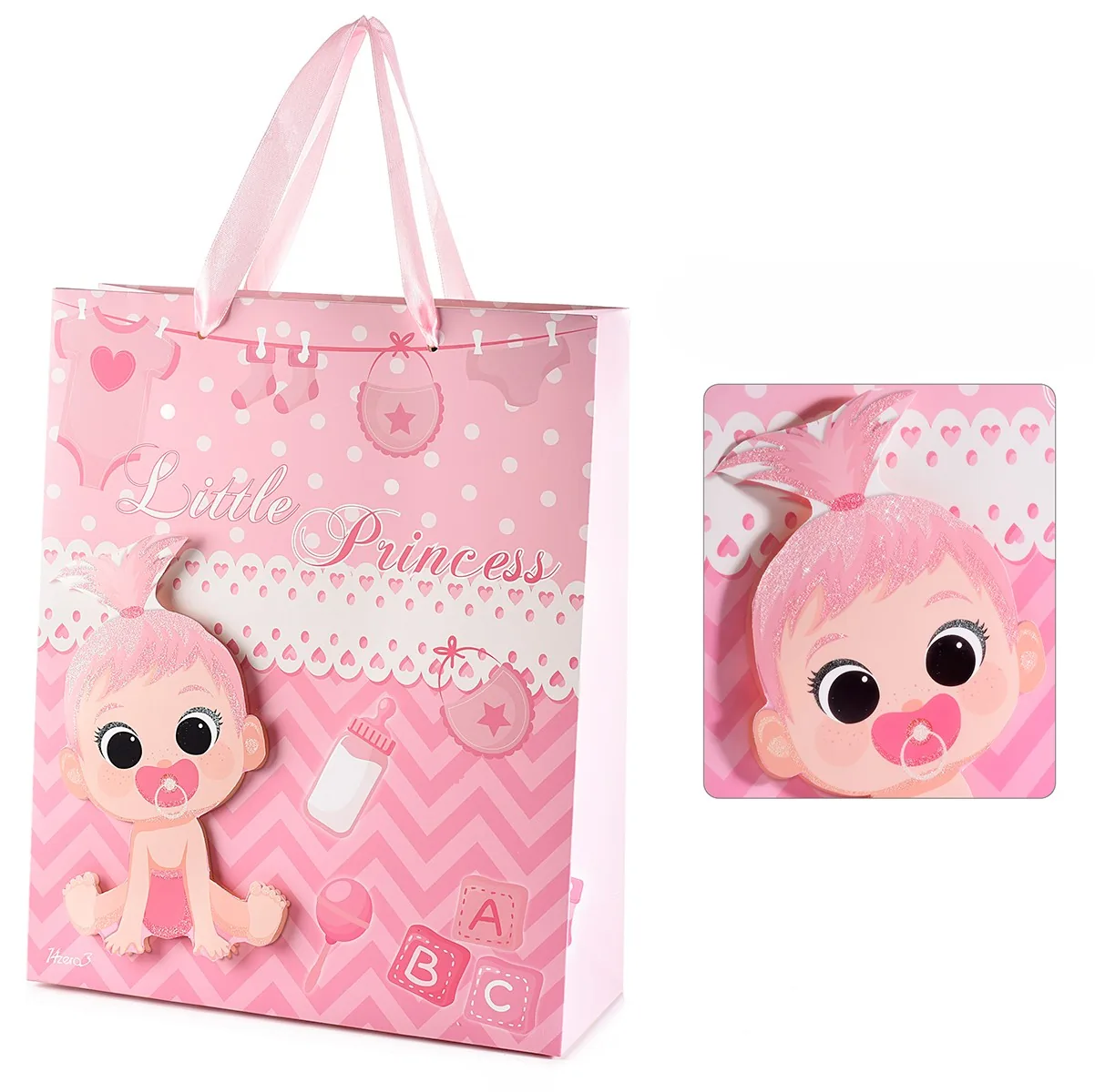 Geschenktüte mit 3D-Babymotiv mittelgroß - rosa — Kiki-Ena Bastelmaterial Naturholz