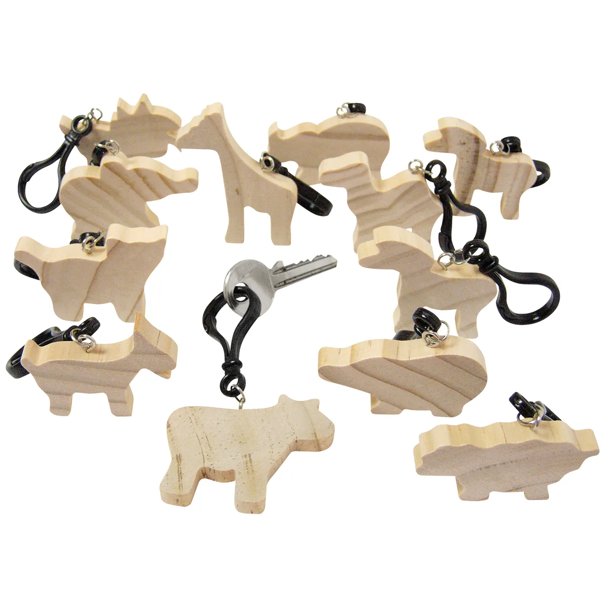 Holzfiguren Tiere Schlüsselanhänger 12er Set — Eduplay padagogisches Spielzeug Kita