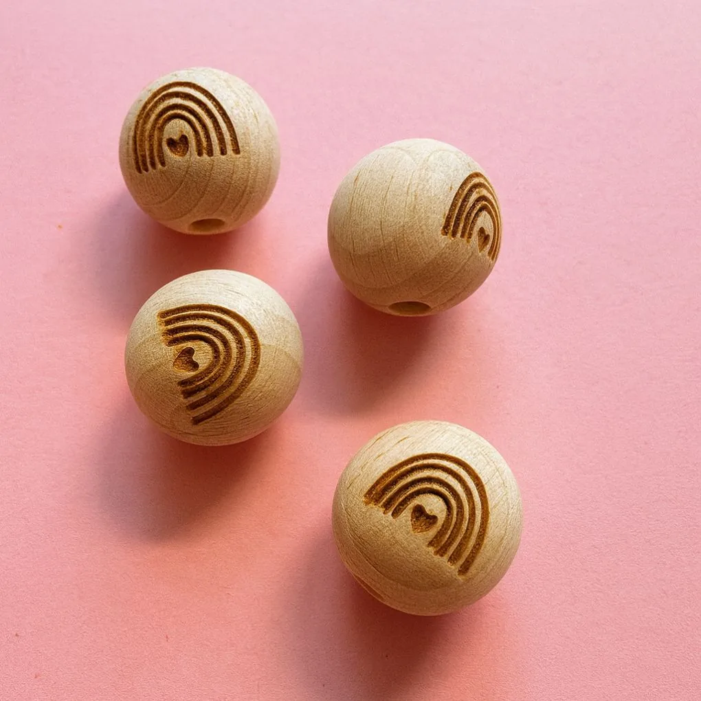 Holzperle graviert Regenbogen 15 mm — Kiki-Ena Bastelmaterial Naturholz