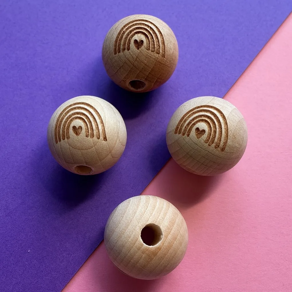 Holzperle graviert Regenbogen 20mm — Kiki-Ena Bastelmaterial Naturholz