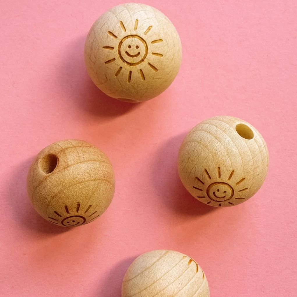 Holzperle graviert Sonne 20mm — Kiki-Ena Bastelmaterial Naturholz