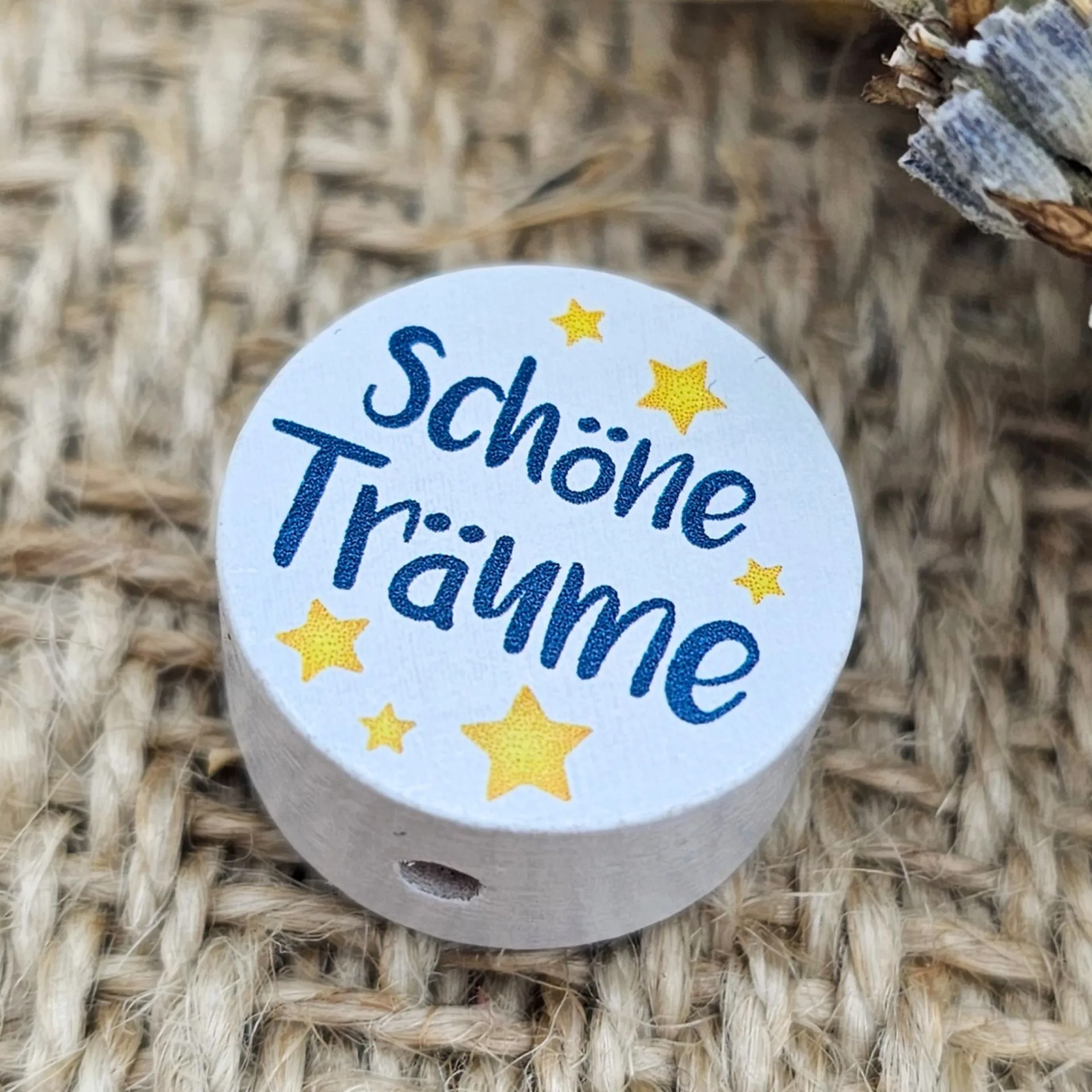 Holzperle "Schöne Träume" Scheibe — Kiki-Ena Bastelmaterial Naturholz