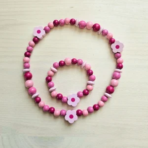Holzperlenkette und Armband "Blume" Bastelset — Kiki-Ena Bastelmaterial Naturholz