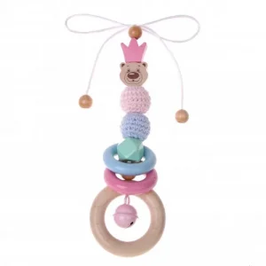 Kinderwagen-Anhänger Bastelset Bär mit Krone rosa — Kiki-Ena Bastelmaterial Naturholz