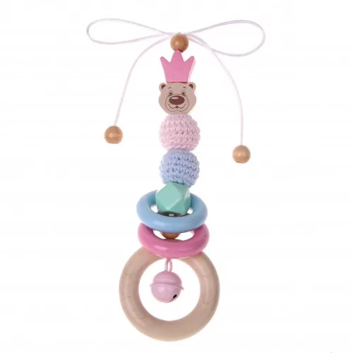 Kinderwagen-Anhänger Bastelset Bär mit Krone rosa — Kiki-Ena Bastelmaterial Naturholz