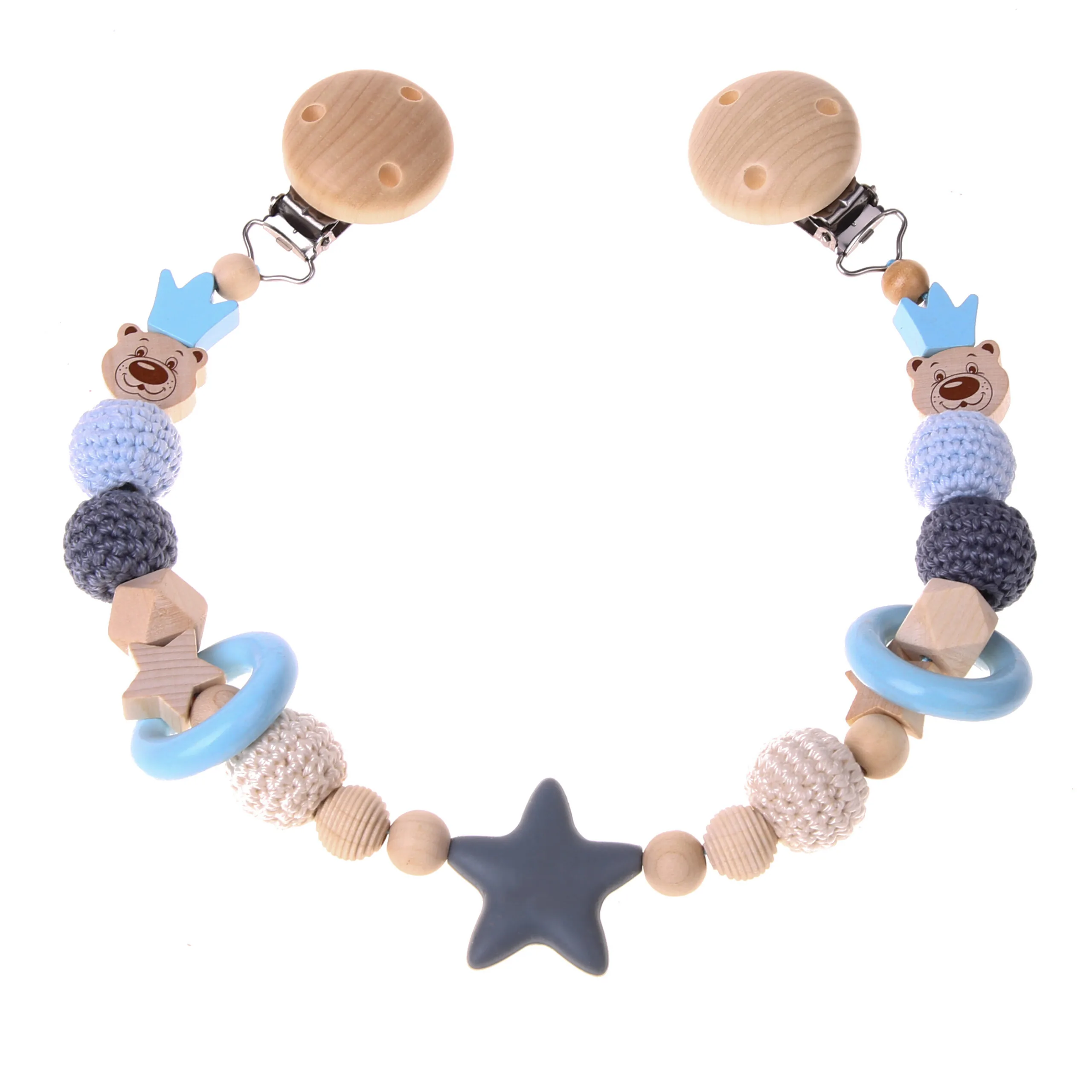 Kinderwagenkette Bastelset Bär mit Krone babyblau — Kiki-Ena Bastelmaterial Naturholz
