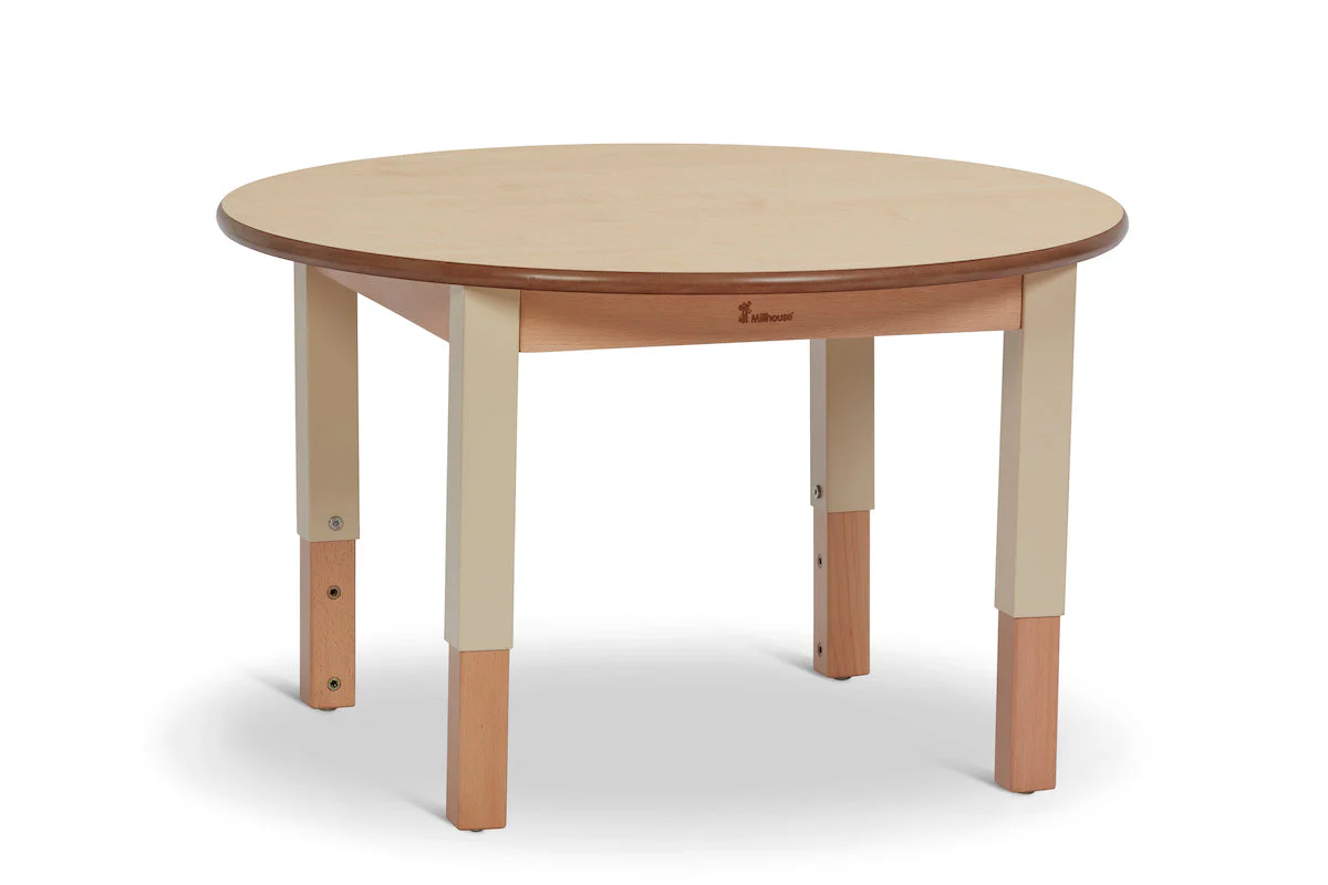 Kleiner runder Tisch (D750), höhenverstellbar — Millhouse Lernspielzeug Schule Kleiner runder Tisch (D750), höhenverstellbar — Millhouse Lernspielzeug Schule