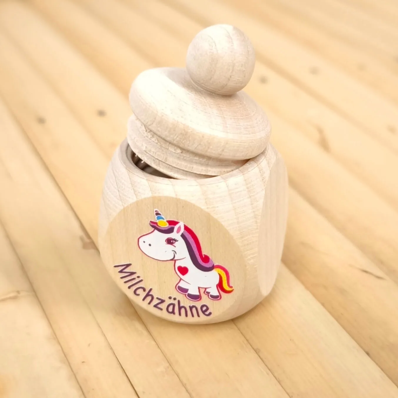 Milchzahndose Einhorn Pink — Kiki-Ena Bastelmaterial Naturholz