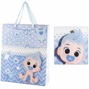 Mittelgroße Geschenktüte mit 3D-Babymotiv - babyblau — Kiki-Ena Bastelmaterial Naturholz