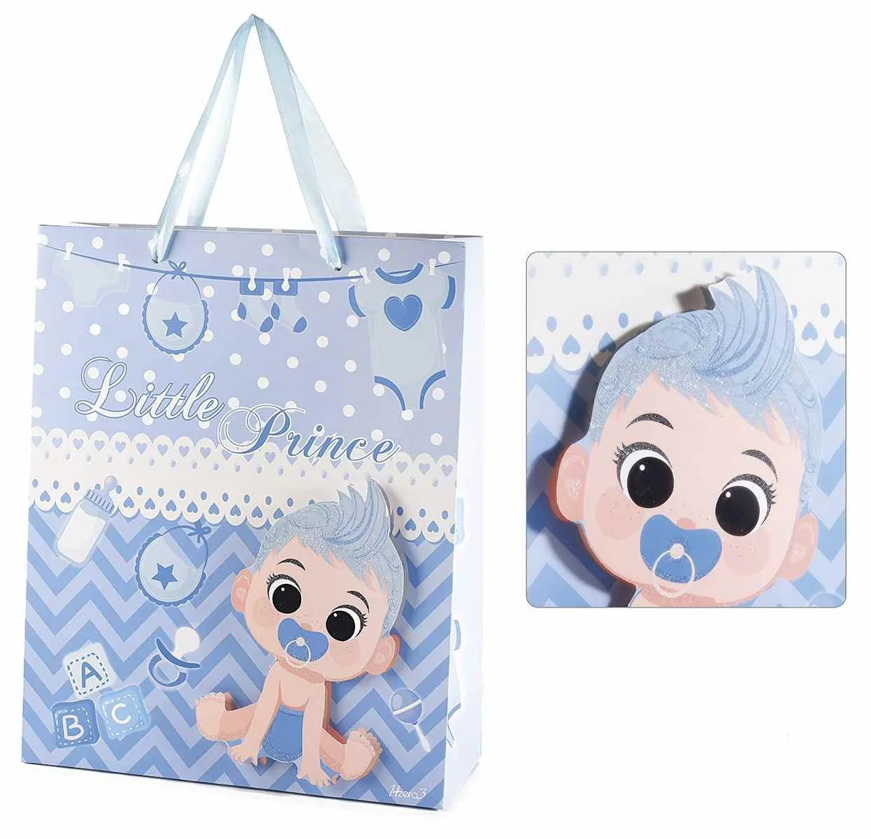 Mittelgroße Geschenktüte mit 3D-Babymotiv - babyblau — Kiki-Ena Bastelmaterial Naturholz