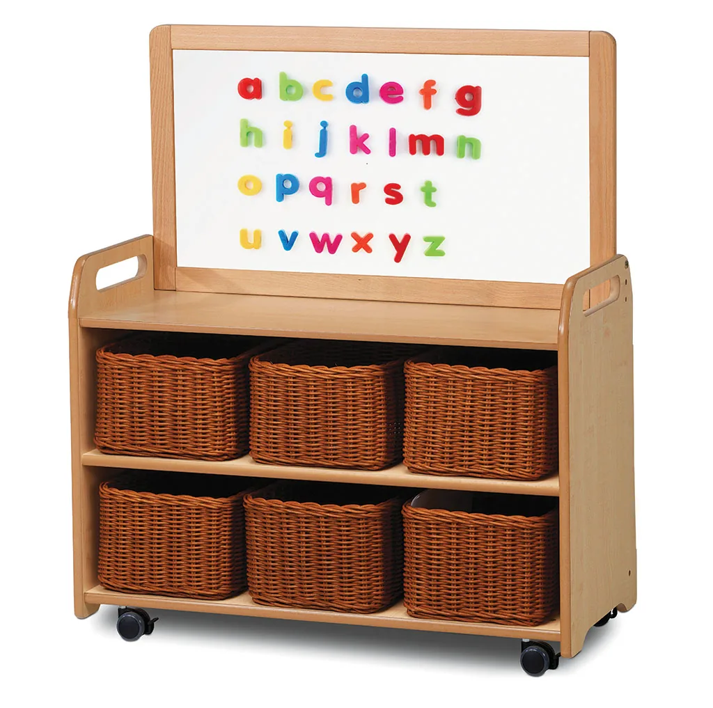 Mobile Einheit mit magnetischer Whiteboard-Aufsatzplatte und 6 Körben — Millhouse Lernspielzeug Schule