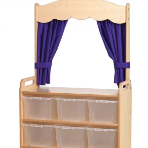 mobile Theaterregal mit Vorhang und 6 transparenten Aufbewahrungsboxen — Millhouse Lernspielzeug Schule mobile Theaterregal mit Vorhang und 6 transparenten Aufbewahrungsboxen — Millhouse Lernspielzeug Schule
