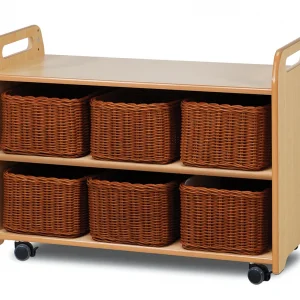 Mobiles Regalsystem mit Vitrine, verspiegelter Rückwand und 6 Körben — Millhouse Lernspielzeug Schule Mobiles Regalsystem mit Vitrine, verspiegelter Rückwand und 6 Körben — Millhouse Lernspielzeug Schule