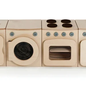 Natürliches Küchenset, 4-teilig – Herd, Kühlschrank, Waschmaschine, Spüle (H400mm) — Millhouse Lernspielzeug Schule