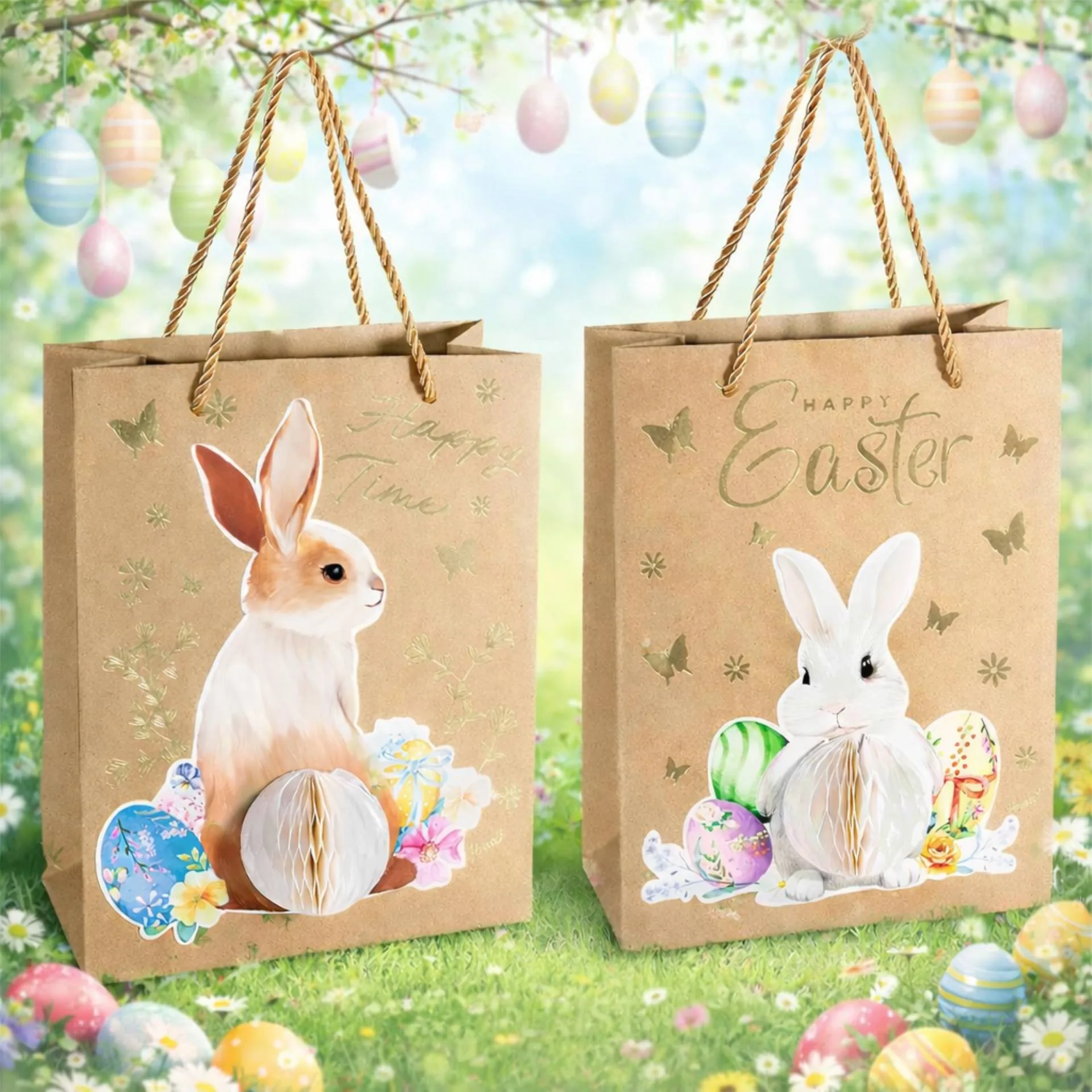 Oster-Geschenktüte aus Kraftpapier mit 3D-Dekoration — Kiki-Ena Bastelmaterial Naturholz