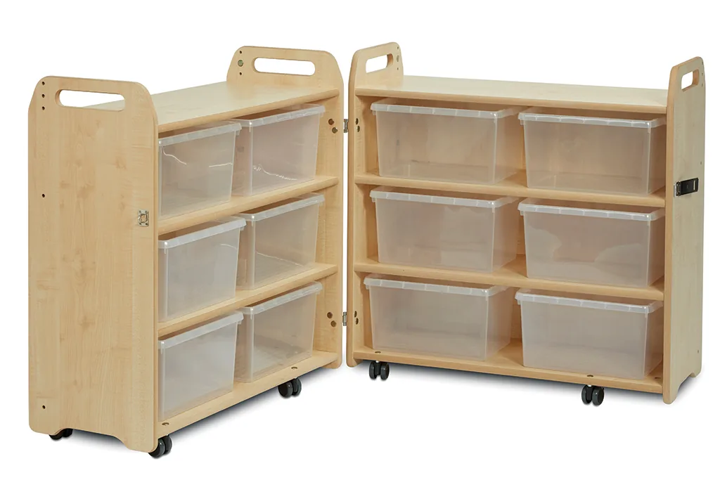 Packbarer Schrank mit 12 transparenten Boxen — Millhouse Lernspielzeug Schule