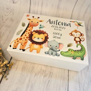 Personalisierte Erinnerungsbox Baby "Safari" — Kiki-Ena Bastelmaterial Naturholz