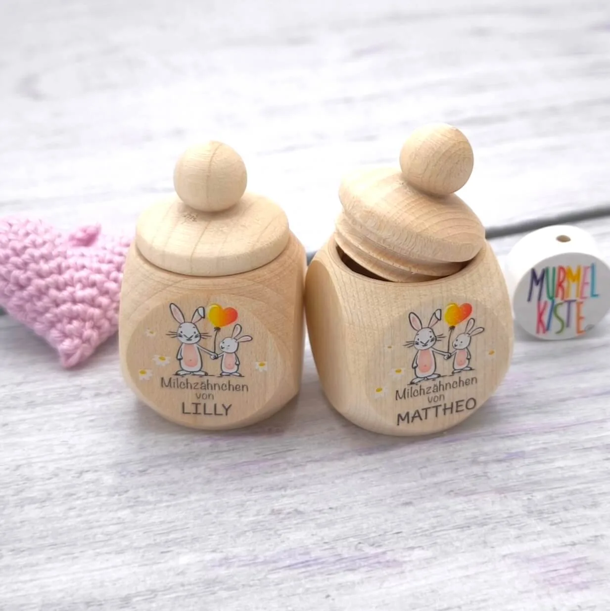 Personalisierte Milchzahndose Hasen mit Wunschnamen — Kiki-Ena Bastelmaterial Naturholz Personalisierte Milchzahndose Hasen mit Wunschnamen — Kiki-Ena Bastelmaterial Naturholz