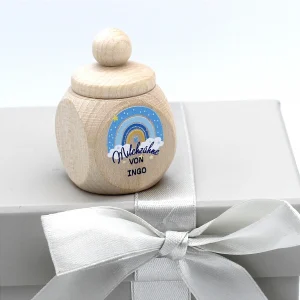 Personalisierte Milchzahndose Regenbogen blau mit Wunschnamen — Kiki-Ena Bastelmaterial Naturholz Personalisierte Milchzahndose Regenbogen blau mit Wunschnamen — Kiki-Ena Bastelmaterial Naturholz