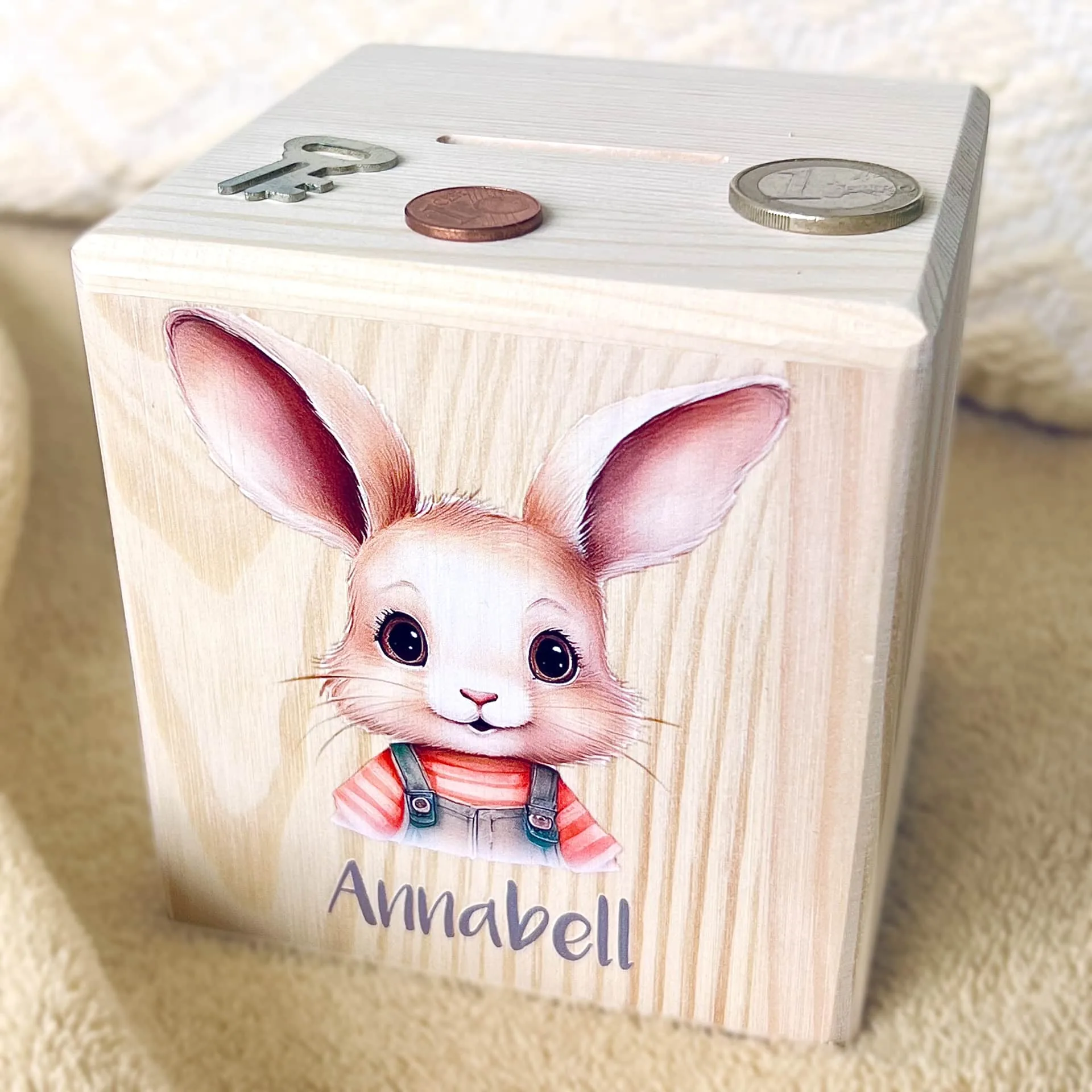 Personalisierte Spardose "Hase" — Kiki-Ena Bastelmaterial Naturholz